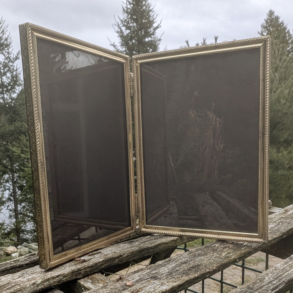 Vtg Heavy Gold Double Hinged Metal Frame | 5x7 MCM